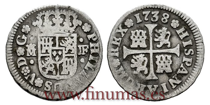 Cy07733.-FELIPE V - 1/2 Real 1738 Madrid J.F.- BC-.