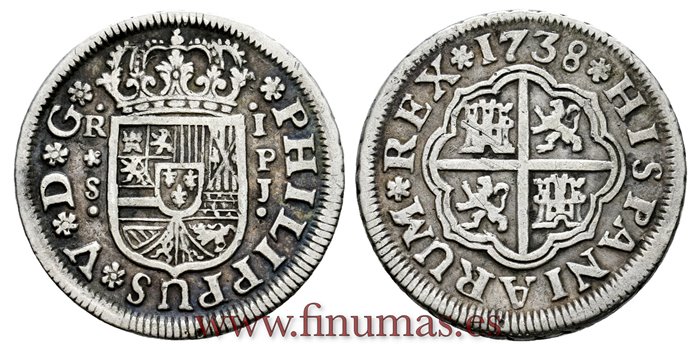 Cy07982.-FELIPE V - 1 Real 1738 Sevilla P.J.-MBC.
