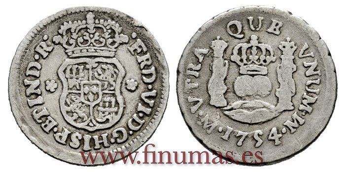 Cy09507.-FERNANDO VI - 1/2 Real 1754 Mexico M.-BC+.