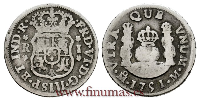 Cy09591.-FERNANDO VI - 1 Real 1751 Mexico M.- BC.