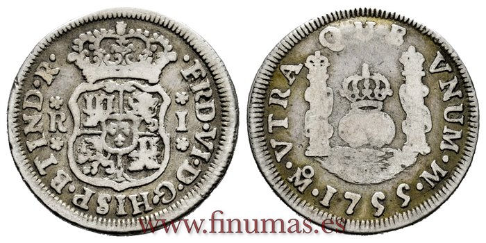 Cy09621.-FERNANDO VI - 1 Real 1755 Mexico M.-BC.