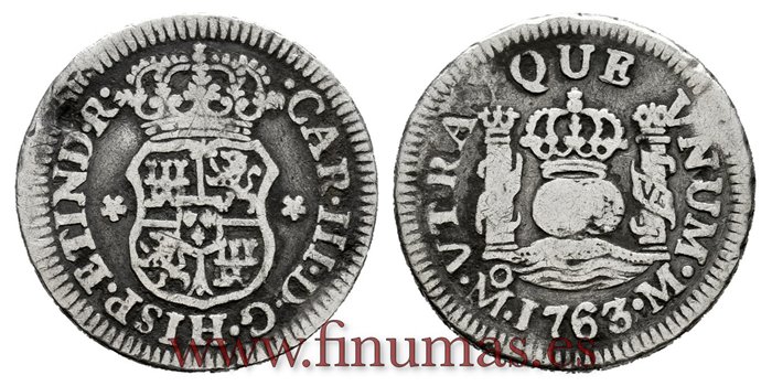 Cy10313.-CARLOS III - 1/2 Rea 1763 Mexico M.-BC.