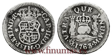 Cy10313.-CARLOS III - 1/2 Rea 1763 Mexico M.-BC.
