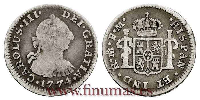 Cy10379.-CARLOS III - 1/2 Real 1774 Mexico F.M.- BC.