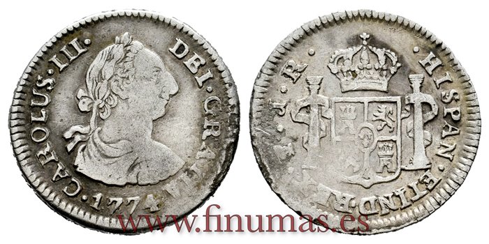 Cy10381.-CARLOS III - 1/2 Real 1774 Potosi J.R.-BC.