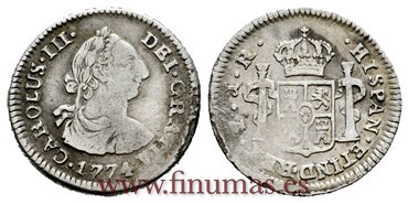Cy10381.-CARLOS III - 1/2 Real 1774 Potosi J.R.-BC.