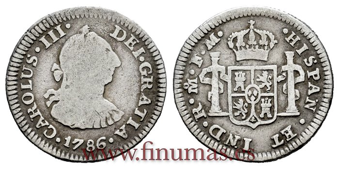 Cy10464.-CARLOS III - 1/2 Rea 1786 Mexico F.M.-BC.