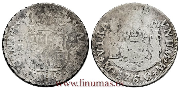 Cy10700.-CARLOS III - 2 Reales 1760 Mexico M.-BC.