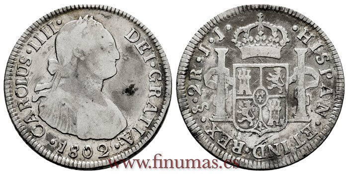 Cy12821.-CARLOS IV - 2 Reales 1802 Santiago J.J.-MBC-.