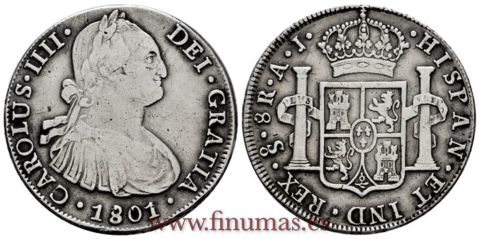 Cy13106.-CARLOS IV - 8 Reales 1801 Santiago A.J.- MBC.
