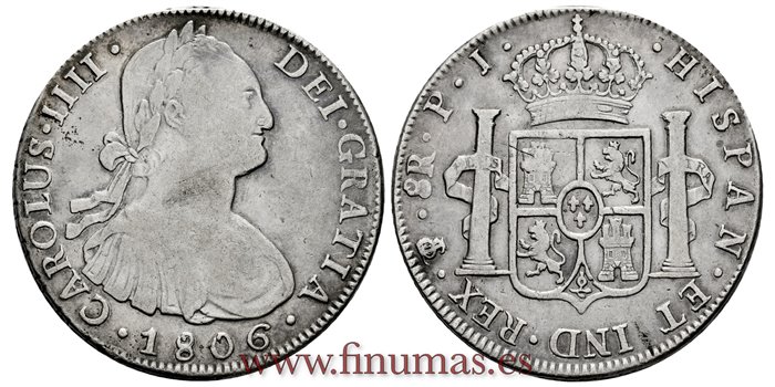 Cy13145.-CARLOS IV - 8 Reales 1806 Potosi P.J.- MBC+.