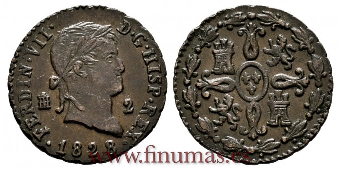 Cy13939.-FERNANDO VII - 2 Maravedis 1828 Segovia.- EBC.