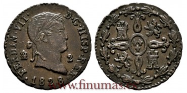Cy13939.-FERNANDO VII - 2 Maravedis 1828 Segovia.- EBC.