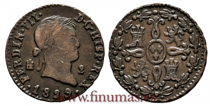 Cy13940.-FERNANDO VII - 2 Maravedis 1829 Segovia.- MBC+.