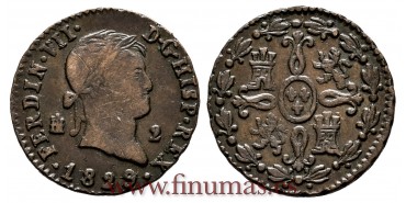 Cy13940.-FERNANDO VII - 2 Maravedis 1829 Segovia.- MBC+.