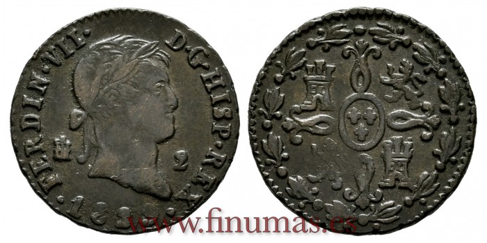 Cy13940.3.-FERNANDO VII - 2 Maravedis 1829 Segovia.- MBC.