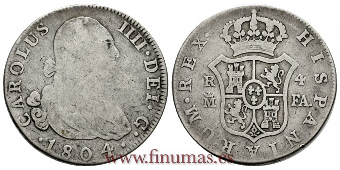 Cy12976.-CARLOS IV - 4 Reales 1804 Madrid F.A.- BC-.