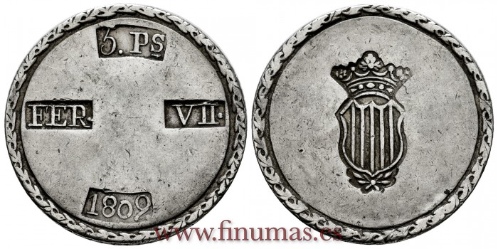 Cy14946.-FERNANDO VII - 5 Pesetas 1809 Tarragona.- EBC.