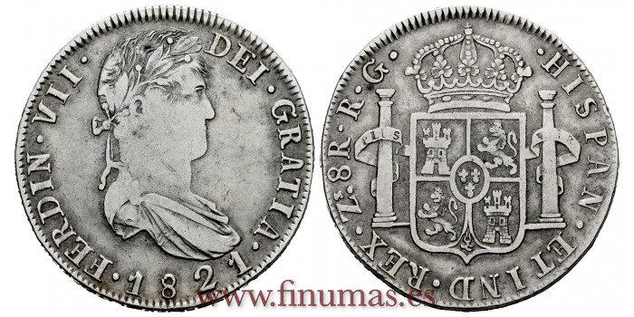 Cy15175.-FERNANDO VII - 8 Reales 1821 ZacatecasR.G.-  MBC.