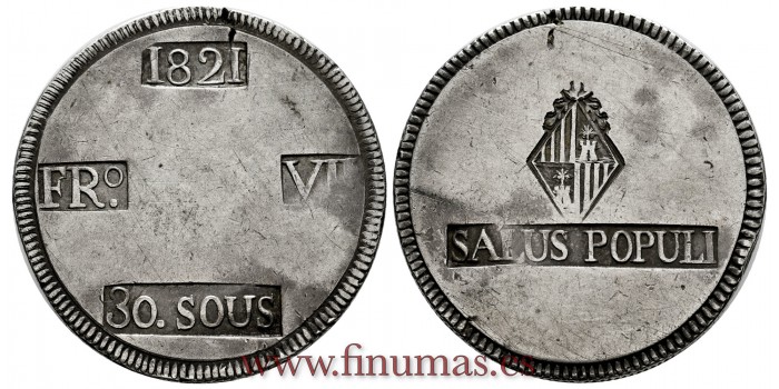 Cy15169-2.-FERNANDO VII - 30 Sous 1821 Palma de Mallorca.- EBC.