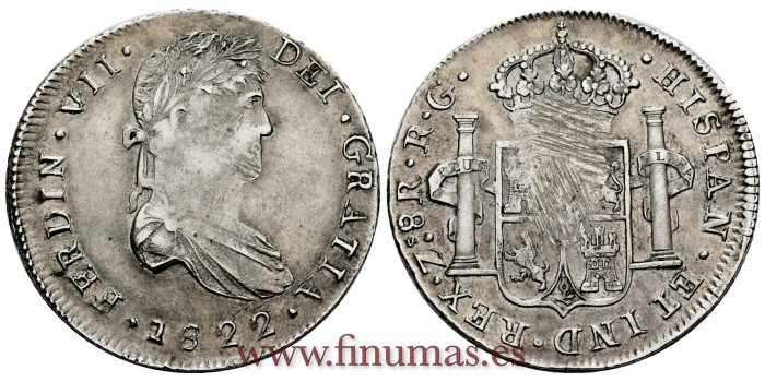 Cy15192.-FERNANDO VII - 8 Reales 1822 Zacatecas R.G.-  MBC+.