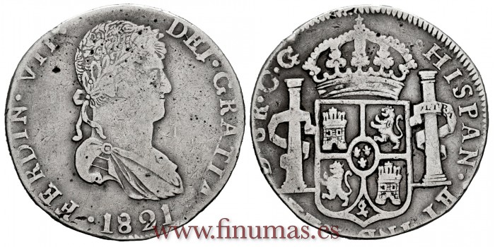 Cy15159-2.-FERNANDO VII - 8 Reales 1821 Durango C.G.- BC+.