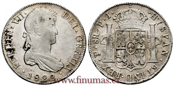 Cy15189.-FERNANDO VII - 8 Reales 1822 Potosi P.J.-EBC.