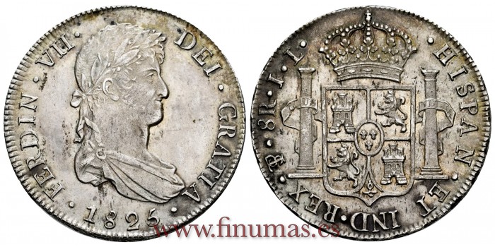 Cy15219.-FERNANDO VII - 8 Reales 1825 Potosi J.L.-EBC+.