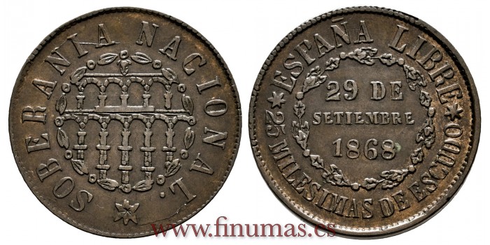 Cy16497.- G.P  Y I REPUBLICA - 25 Milesimas Escudo 1868 - EBC.