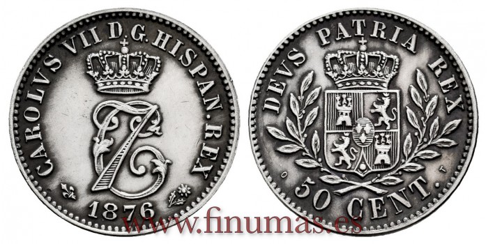 Cy16543.- CARLOS VII - 50 Centimos 1876  Bruselas.- SC.