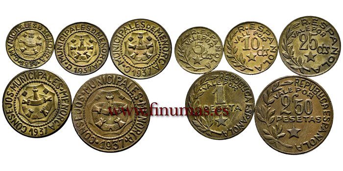 Cy16759.- GUERRA CIVIL - MENORCA. Serie 5 piezas - EBC