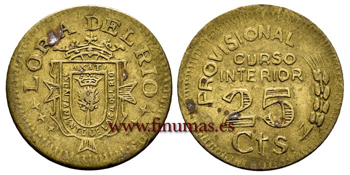 Cy16802.- GUERRA CIVIL - LORA DEL RIO 25 Centimos ND. Latón.- MBC