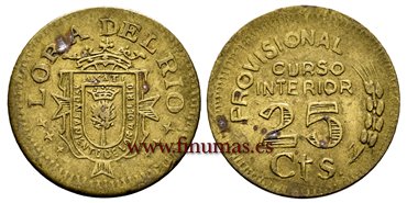 Cy16802.- GUERRA CIVIL - LORA DEL RIO 25 Centimos ND. Latón.- MBC