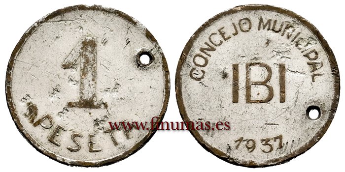 Cy16782.- GUERRA CIVIL - IBI  1 piezas  1937. Latón  niquelado.- MBC
