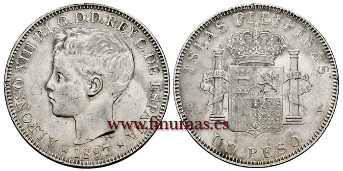 Cy16722-4.- ALFONSO XII Un Peso 1897 Filipinas- EBC