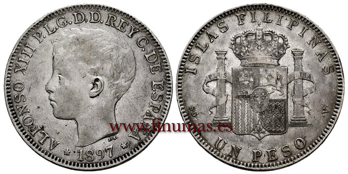 Cy16722-5.- ALFONSO XII Un Peso 1897 Filipinas- EBC-