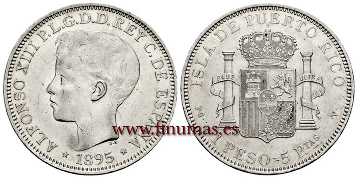 Cy16719.- ALFONSO XII Un Peso 1895 Puerto Rico.- EBC+