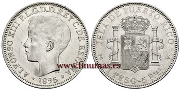 Cy16719.- ALFONSO XII Un Peso 1895 Puerto Rico.- EBC+