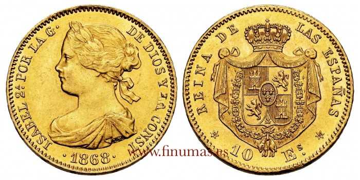 Cy16493.- ISABEL II 10 ESCUDOS 1868 *18 *68 MADRID  SC-  ORO