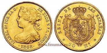 Cy16493.- ISABEL II 10 ESCUDOS 1868 *18 *68 MADRID SC- ORO