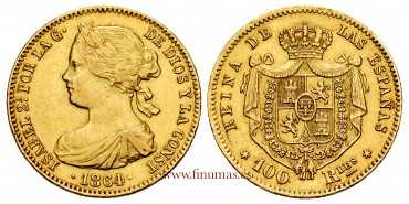 Cy16481.- ISABEL II 100 REALES 1864 MADRID  EBC-  ORO