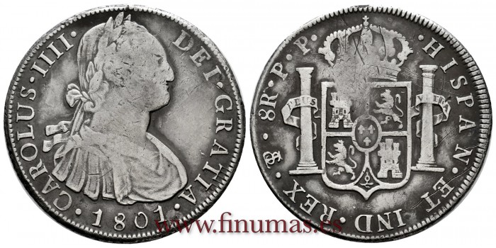 CY13105.- CARLOS IV - 8 Reales 1801 Potosi P.P. -B.C.