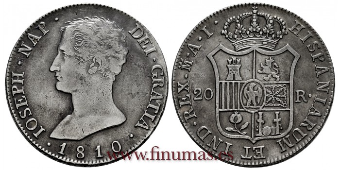 CY13864.- JOSE NAPOLEON - 20 Reales 1810 Madrid A.I.  - E.B.C-