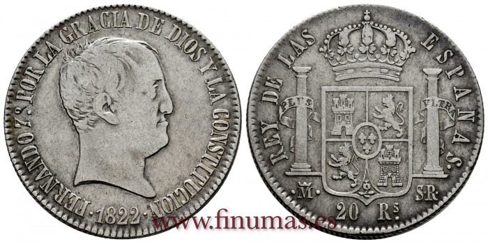 CY15198.- FERNANDO VII - 20 Reales 1822 Madrid S.R. -M.B.C.