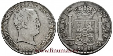 CY15198.- FERNANDO VII - 20 Reales 1822 Madrid S.R. -M.B.C.