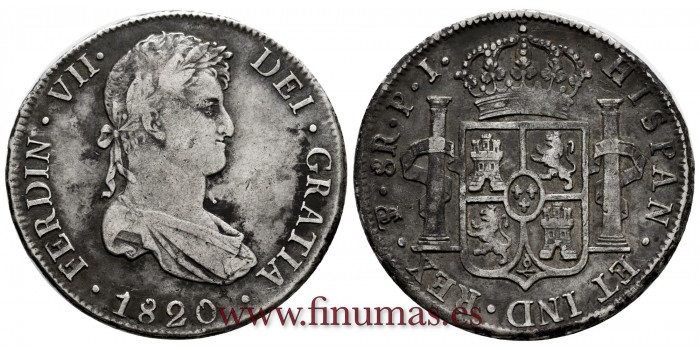 CY15153.- FERNANDO VII - 8 Reales 1820 Potosi P.J.  -M.B.C.