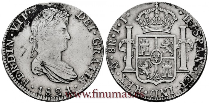CY15168.- FERNANDO VII - 8 Reales 1821 Mexico J.J. -M.B.C.