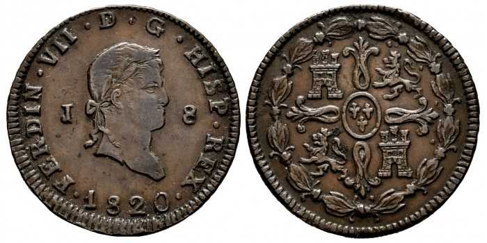 Cy14086.2.- FERNANDO VII -8 Maravedis 1820 Jubia - MBC+