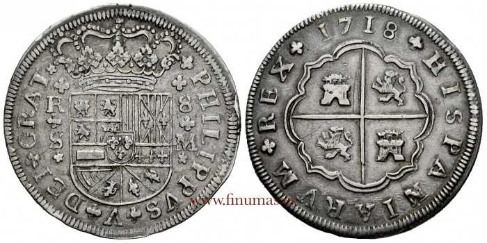 Cy08657.2.- Philip V 8 Reales 1718 Seville M. MBC+ MBC+
