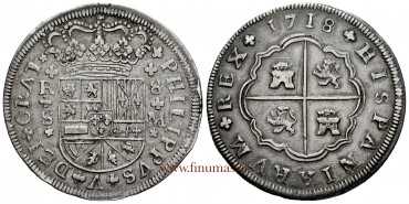 Cy08657.2.- Philip V 8 Reales 1718 Seville M. MBC+ MBC+